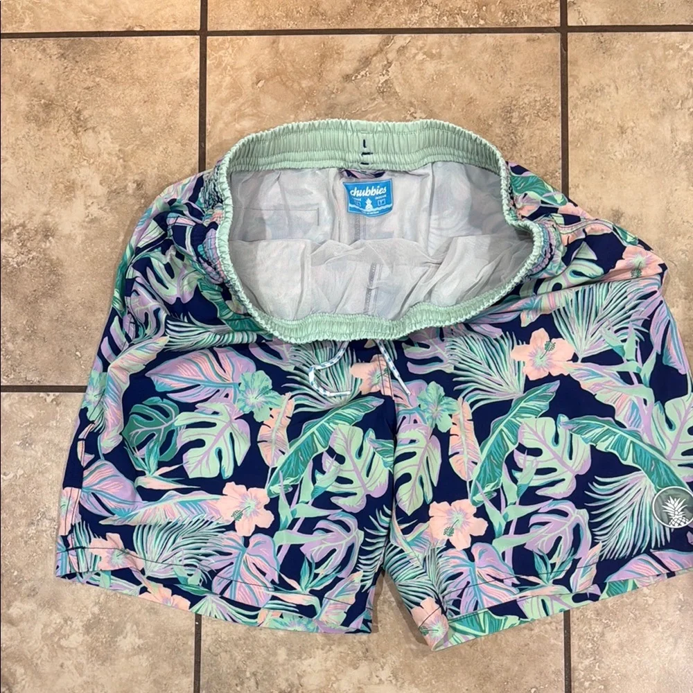Men's Tropical Leaf Swim Shorts - Navy with Mint & Pink